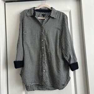 Talbots Women’s Black White Gingham Long Sleeve Button Down Blouse Top Western